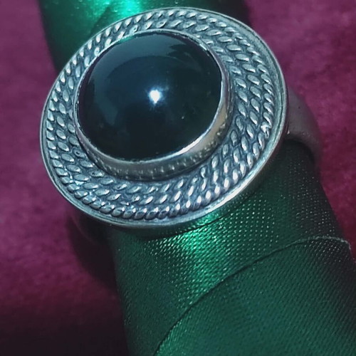 Silver ring 925 with green mineral stone, like new, size 20