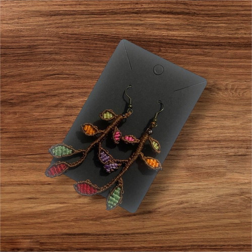 Macrame earrings branch-shaped with colorful leaves new