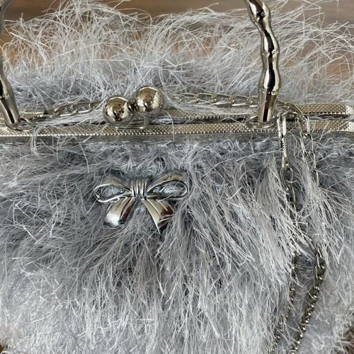 Crossbody bag new gray with silver details and furry texture
