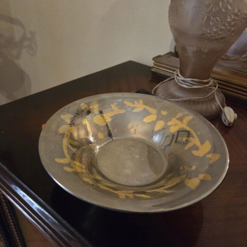 Silver-plated centerpiece bowl with gold leaf decoration
