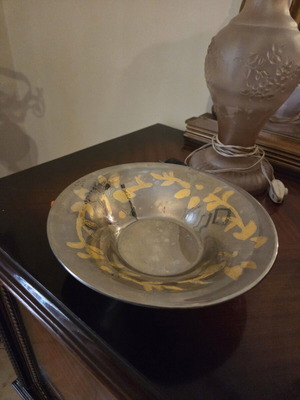 Silver-plated centerpiece bowl with gold leaf decoration