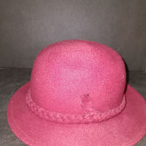 Woolen women's hat burgundy used with braid on brim from 1982