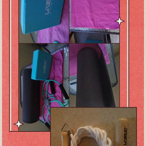 Yoga Pilates set with LiveUp mat, block, towel, resistance band and jump rope