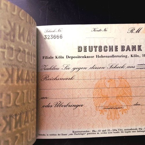 Deutsche Bank checkbook 1942, like new, WWII era