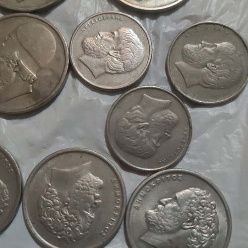 Greek coins used, old drachmas, pack of 15 pieces