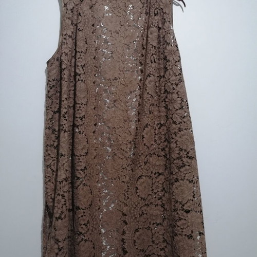 Vintage dress and matching sleeveless jacket handmade, brown lace guipure, size M, used