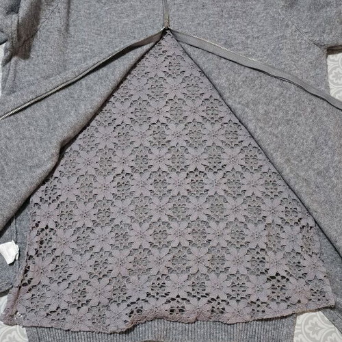 Pullover sweater with zipper and lace back like new, gray