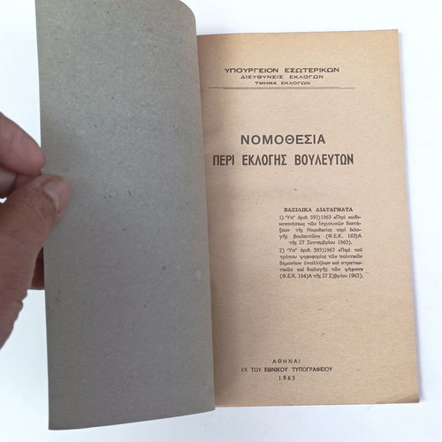 Nomothesia Peri Eklogis Voulefton 1963 used edition