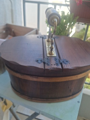 Wooden Sewing Box with Bronze Handle, Like New, Vintage Style