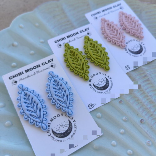 Nature earrings new, green polymer clay with steel clasp