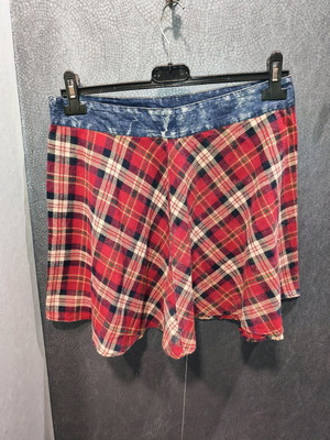 Tartan mini skirt with denim band like new, size medium-large