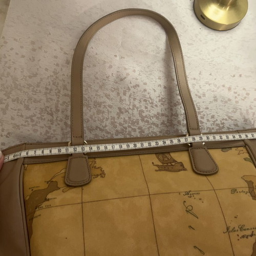 Alviero Martini 1a Classe Large Geo Map Shoulder Tote Bag like new, beige and brown