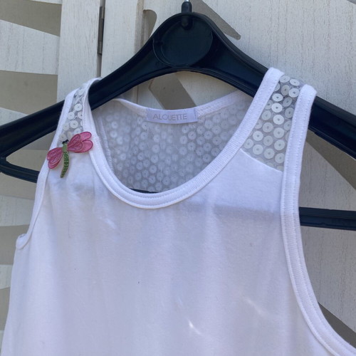 Alouette white sleeveless dress with sequins and adjustable waist like new