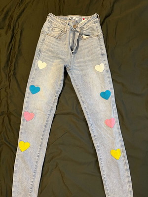 Kids jeans like new with colorful hearts