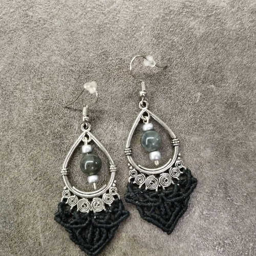 Earrings with labradorite new, black and silver