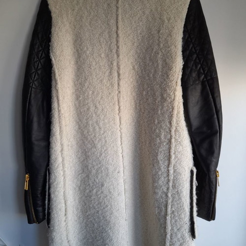 Zara coat used with black leather sleeves and gold zippers