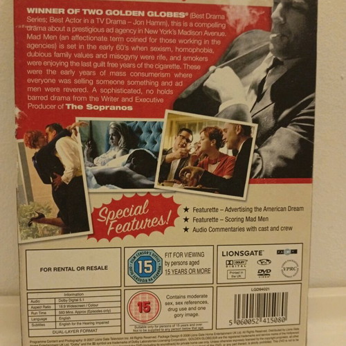 Mad Men Season 1 DVD three disc set used with subtitles