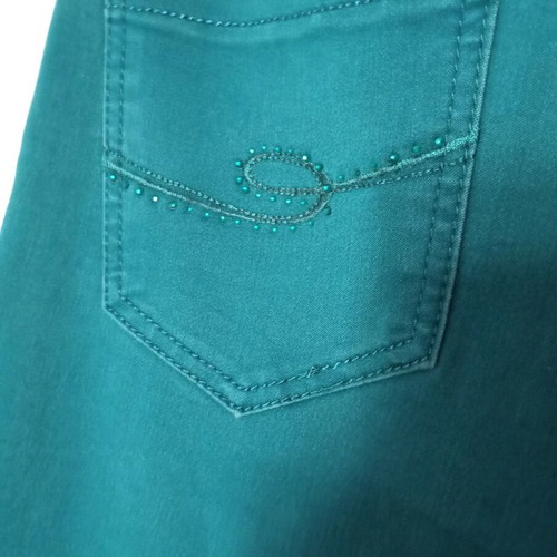 Jeans-style pants five-pocket like new, straight cut, XL, green turquoise
