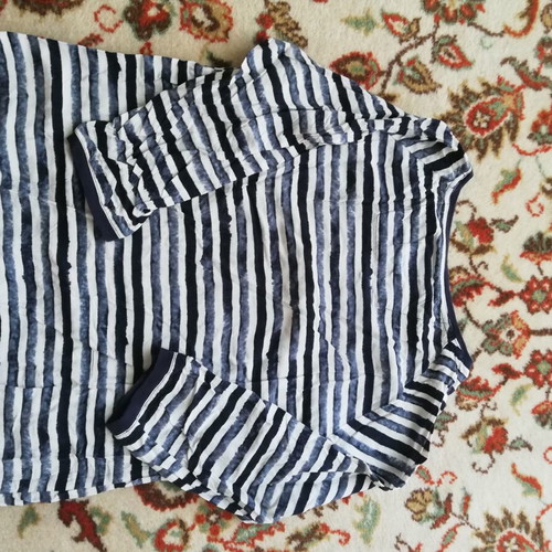 Sa.Hara Blue Striped Blouse Medium Used Cotton 3/4 Sleeve