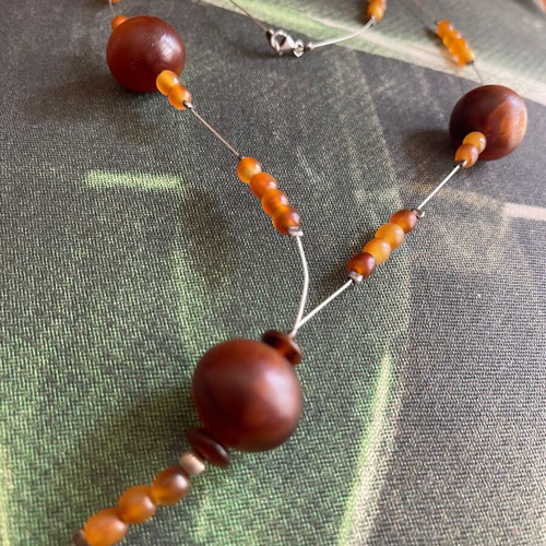 Vintage necklace handmade silver 925 and wood like new