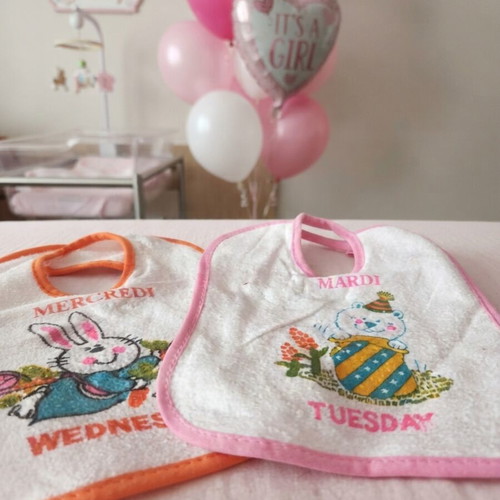 Vintage baby feeding bibs with plastic bottle gift