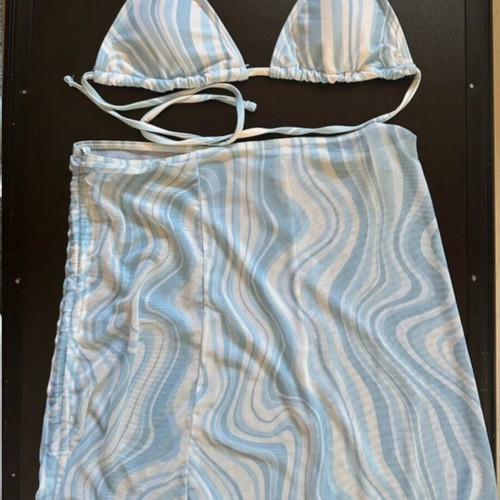 Wave Print Bikini Set 3 pieces with beach skirt Shein new, size S