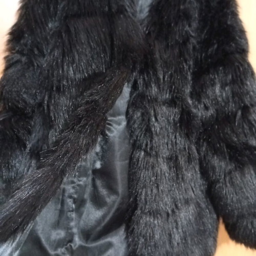 Short synthetic black fur coat like new, size S-M