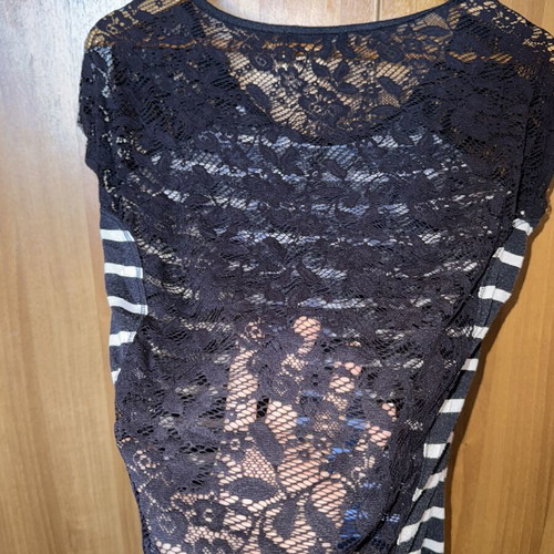 Striped blue blouse with transparent lace back Bershka like new
