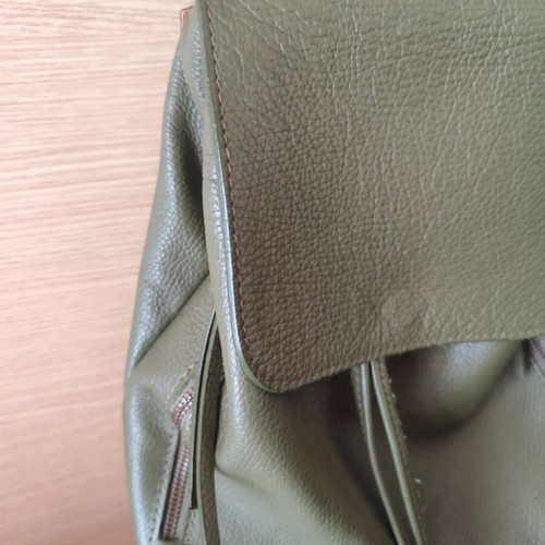 Italian medium leather backpack, soft green leather