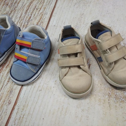Baby shoes used, 2 pairs size 12 months and 21, with stencil figures gift