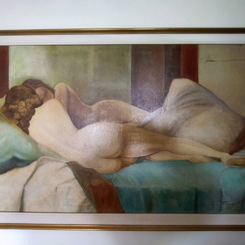 Oil painting on canvas "In the Arms of Morpheus" used, signed, 1989