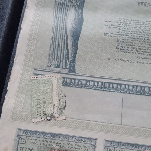 National Bank of Greece 1925 stock certificate, 250 drachmas