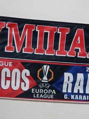 Κασκόλ φουλάρι συλλεκτικό Ολυμπιακός Rangers UEFA Europa League 2024 διπλής όψης καινούργιο