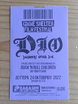 Gimme Shelter Film Festival Ticket like new, Dio Dreamers Never Die