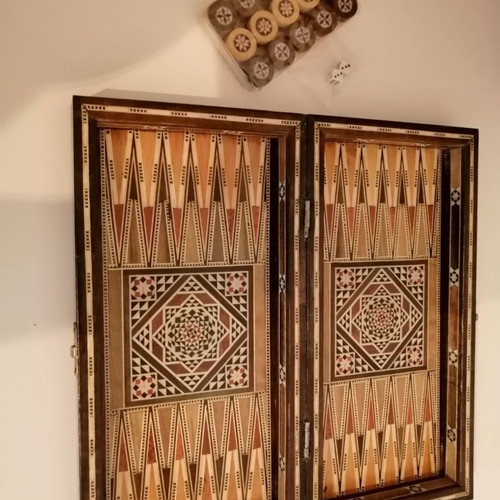 Backgammon-Chess handmade unused 30 years old with ornate pieces