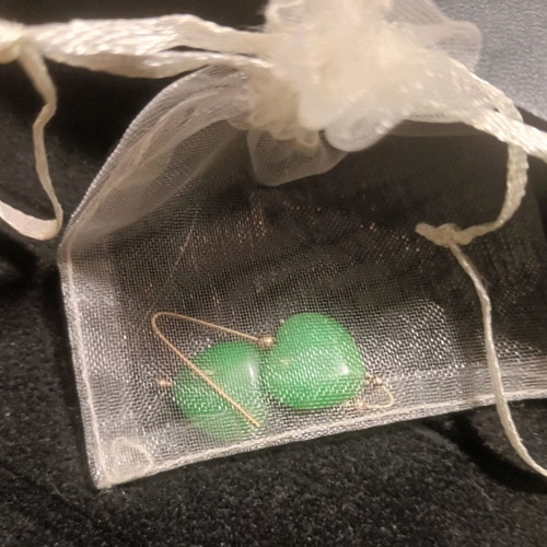 Vintage handmade earrings with green aventurine heart