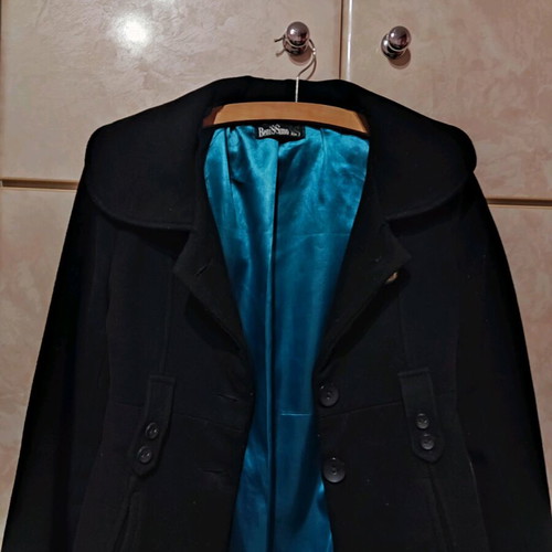 Benissimo coat black with turquoise lining like new, wool