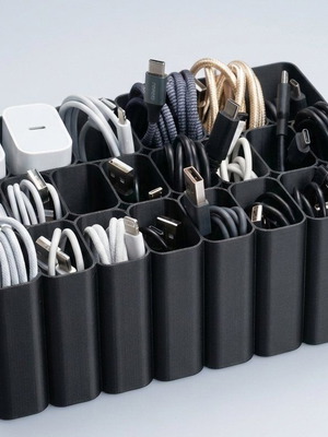 Cable organizer box new, black plastic