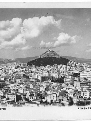 Athens photographic postcard used 1940s-1950s, panoramic and Lycabettus