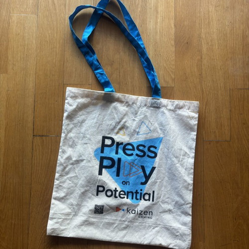 Cotton tote bag unused with long blue handles
