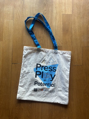 Cotton tote bag unused with long blue handles