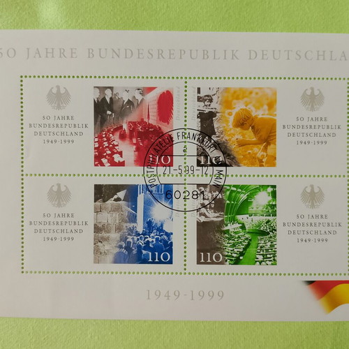 German stamps 1999 with first day covers Bonn and Frankfurt
