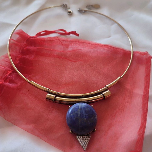 Accessorize necklace copper with blue stone and crystals like new