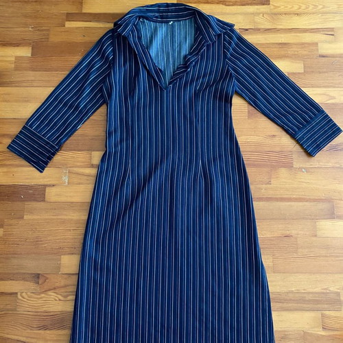 Blue striped caftan dress medium used