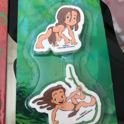 Tarzan Disney school set new with 3 pencils, 2 erasers, keyrings, notecards and envelopes, stamp set 1999
