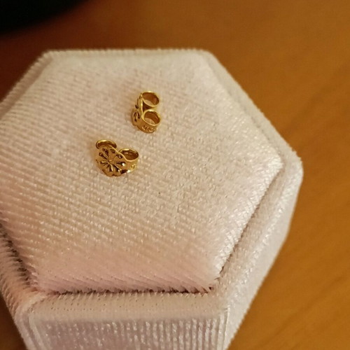 Gold children's earrings 375 with enamel and zircon new, pink and gold