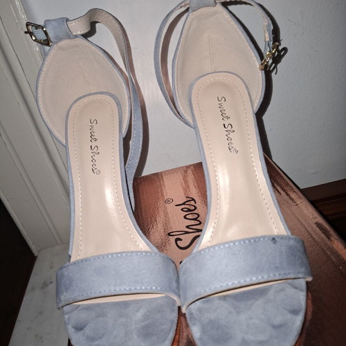 Suede sandals baby blue size 36, heel height 9 cm, like new