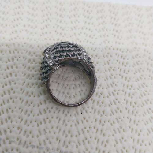 Vintage owl head ring with black onyx and crystals