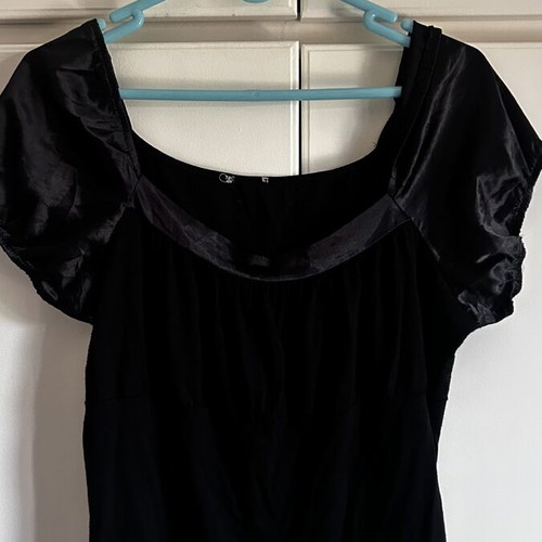Black women's blouse with satin puff sleeves, L/XL