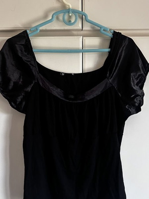 Black women's blouse with satin puff sleeves, L/XL